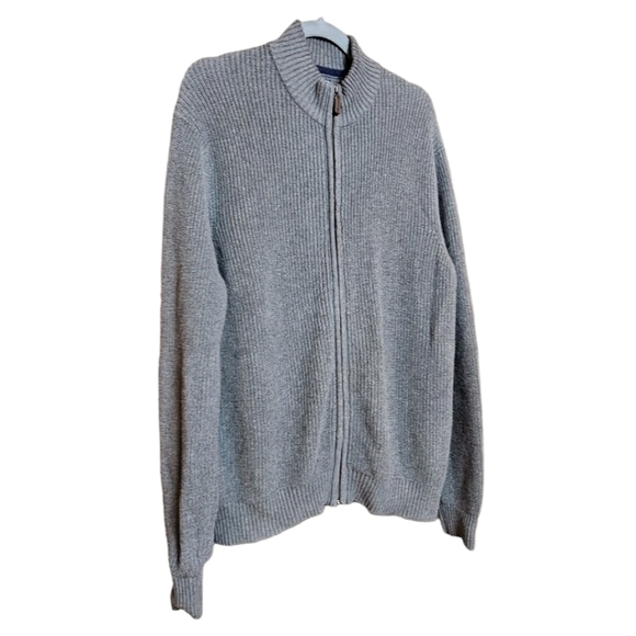 IZOD Men's Gray Long Sleeve Reversible Zipper Woven Cotton Knit Sweater Cardigan - Picture 1 of 10